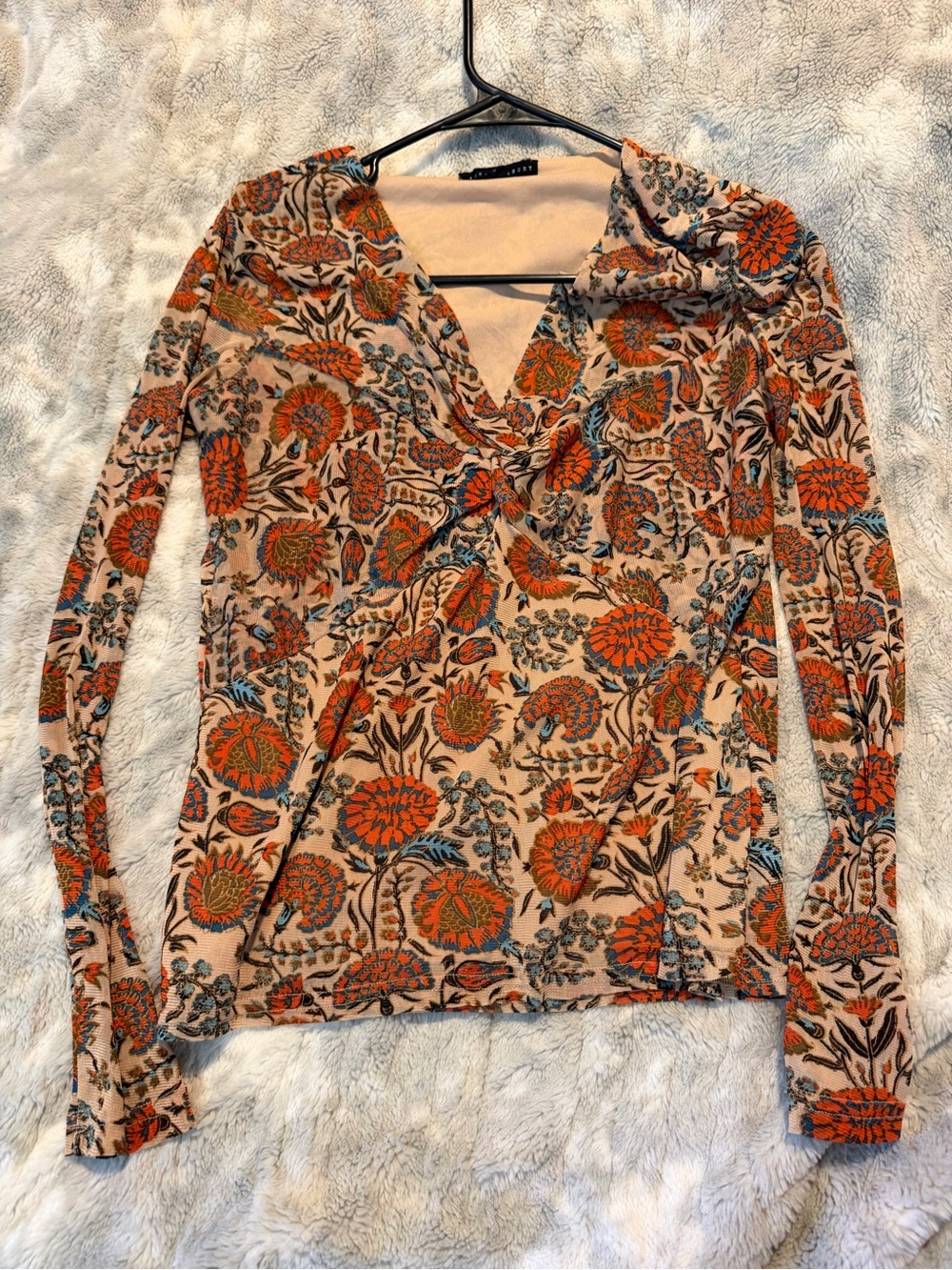 Jane & Delancey Micro Mesh Lined Floral Long Sleeve Blouse